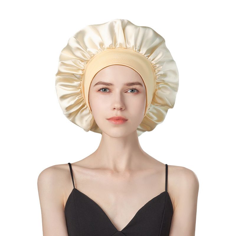 Berretto da notte classico europeo e americano per adulti, tinta unita, alla moda, con tesa larga, in raso, comodo da indossare per le donne_voghion.com