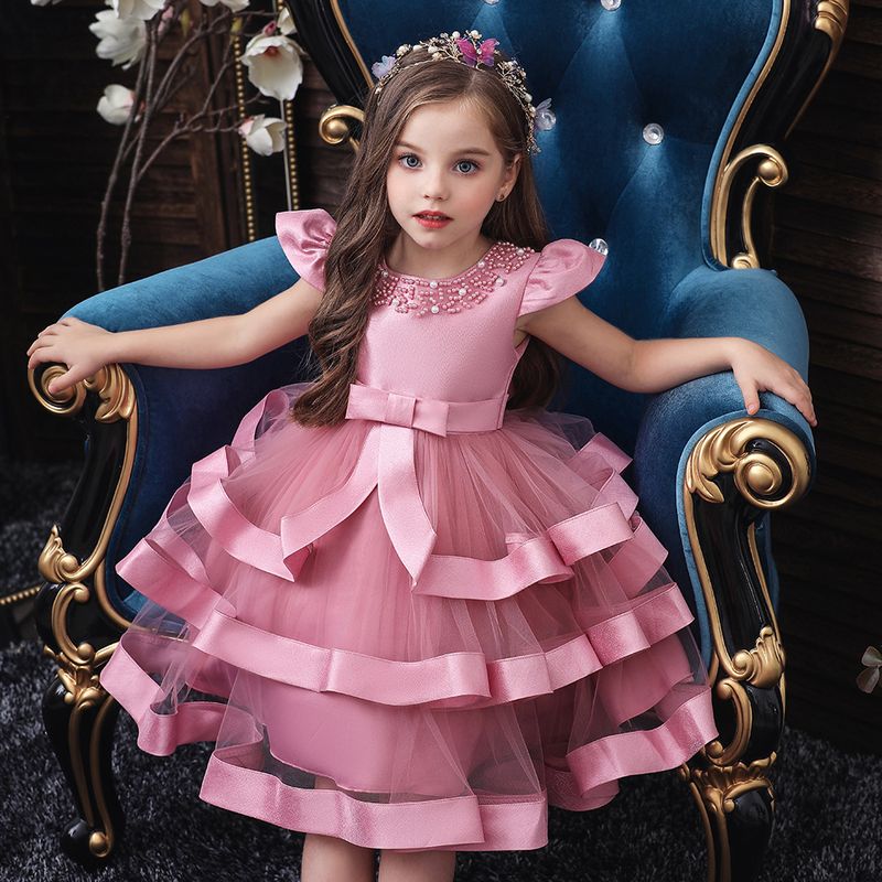 Robe de spectacle perlée pour enfants européens et américains, robe bouffante multicouche pour fille, robe de Noël pour enfants_voghion.com