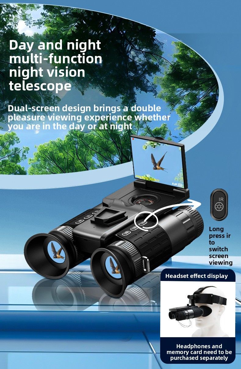 Dispositivo montato sulla testa per il commercio estero, telescopio per esterni, binocolo HD a infrarossi, occhiali per la visione notturna a doppio schermo_voghion.com