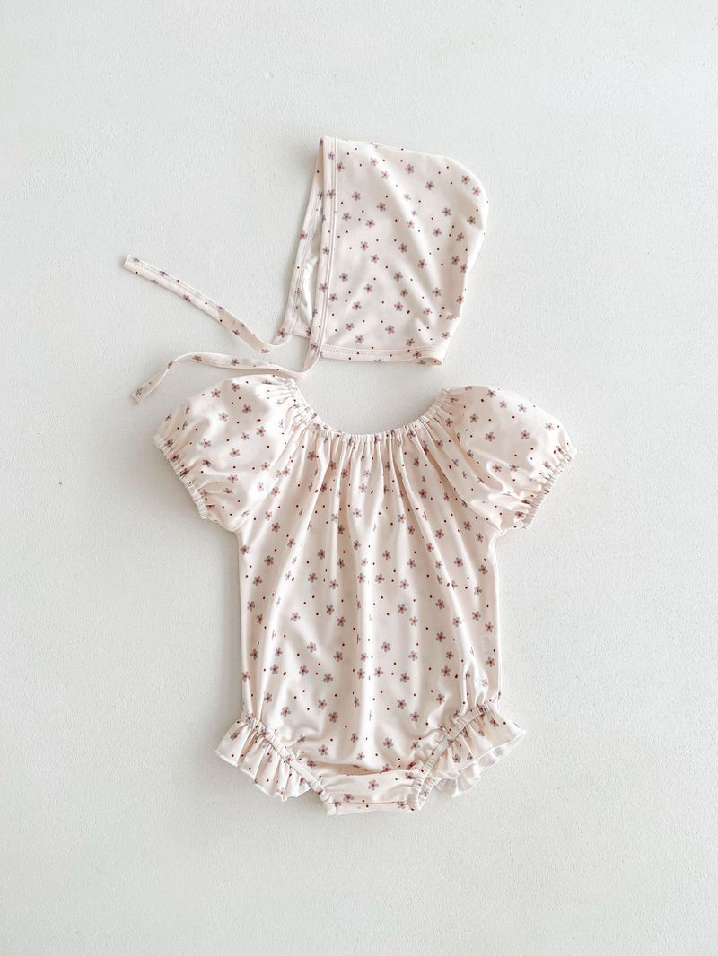 Maillot de bain d'été coréen pour filles, bulle à la mode pour bébé, mignon, manches courtes, une pièce enveloppée, bas, imperméable, chapeau de natation_voghion.com
