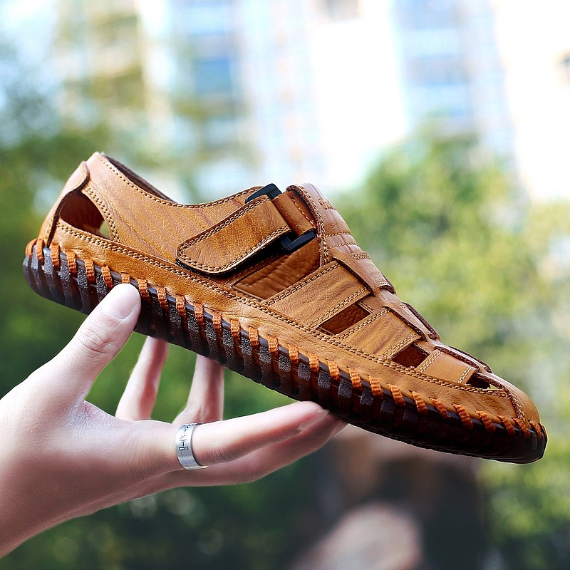 Chaussures de randonnée pour hommes en cuir Casual Trekking Sandales à sangle fermée pour hommes_voghion.com