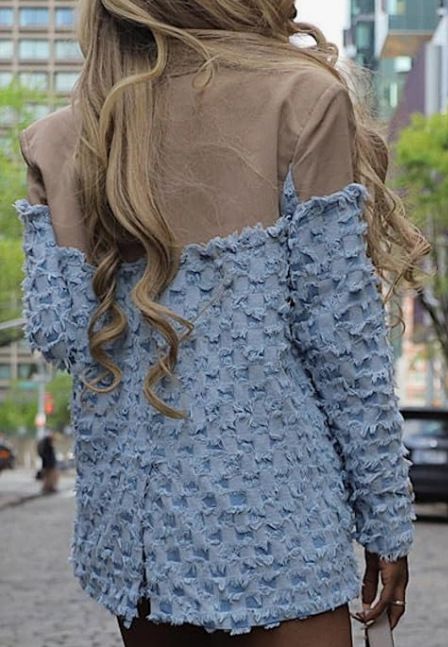 Veste patchwork jacquard à damier M-6188_voghion.com