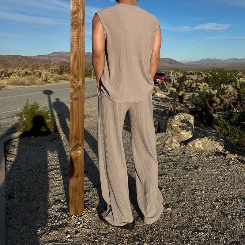 Men's Clothing New Sleeveless Round Neck Vest Spring And Summer Casual Loose Trousers Two Piece Suit Men's Clothing_voghion.com