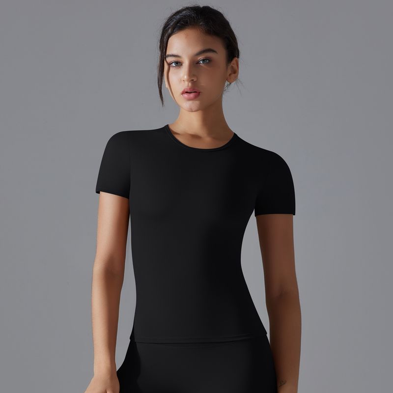 New Solid Color Double-Sided Brushed High Elasic Tigh Breahable Shir Shor Sleeve Spors Running Finess Yoga_voghion.com