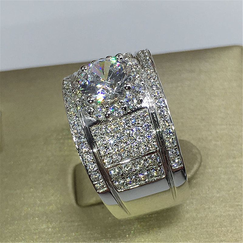 Personalized Cluster Micro Zircon Large Luxurious Full Arm Paved Wealthy Men's Diamond Ring_voghion.com