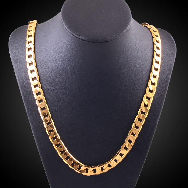 Fashion Fine Classic 8MM sideways gold Necklace charms Sterg sier for men woman Jewelry wedding party Holiday gifts_voghion.com