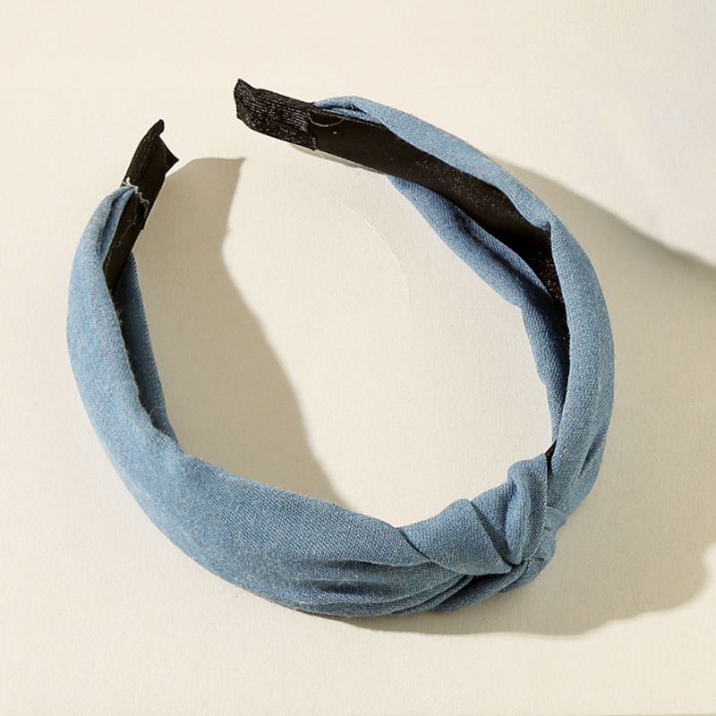 Fascia per capelli con linguetta a righe in denim, versatile per donna, primavera ed estate, con bordo largo e forcina_voghion.com