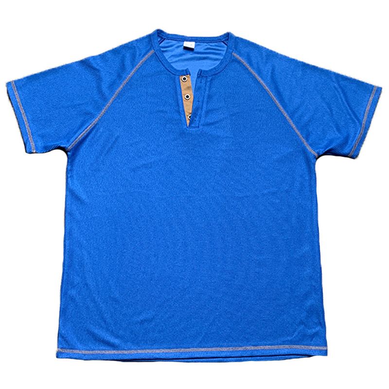 Large round neck buckle men's summer solid oversized waffle casual Henry T_voghion.com