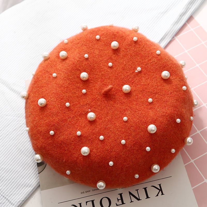 Moda Boinas Boina Feminina Hipster Joker Perla Lana Feltro Berretto Multicolore Pittore Carino Cappello per le donne cappello invernale basco moda_voghion.com