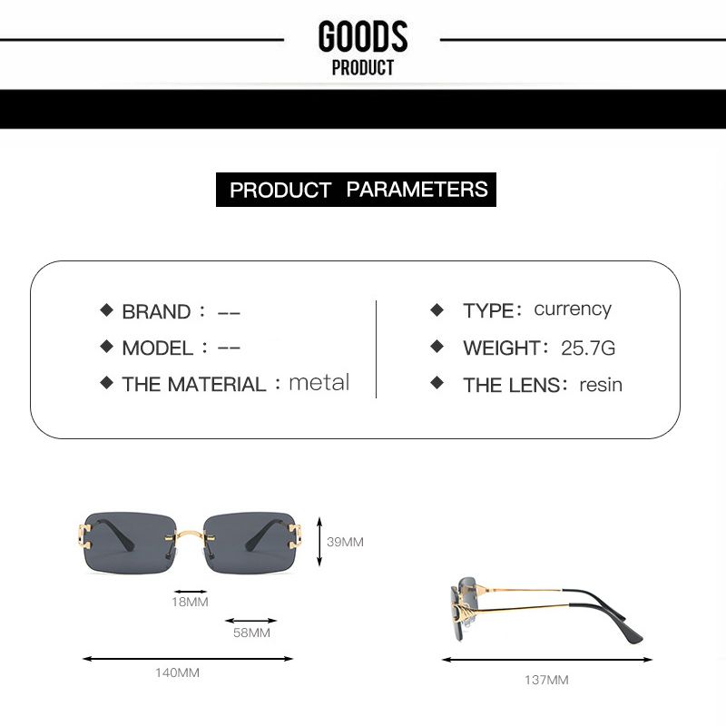 Neuheiten Rechteck Randlose Männer Sonnenbrille Mode Rahmenlose Quadratische Marke Frauen Sonnenbrille Weibliche Gradienten Objektiv UV400 Brillen_voghion.com