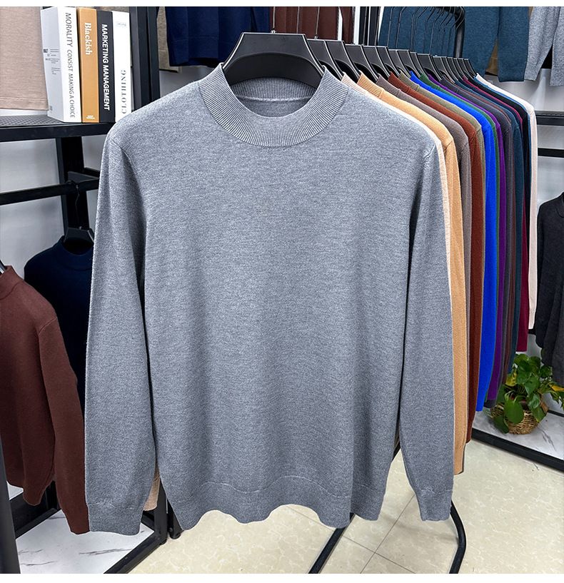 Maglione da uomo a maniche lunghe con collo alto in lana merino e seta di gelso sottile, nuovo modello primaverile_voghion.com