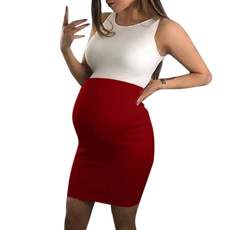 Rochie de maternitate, cu decolteu rotund, fără mâneci, în mochiuri uni contrastante, pentru mame_voghion.com