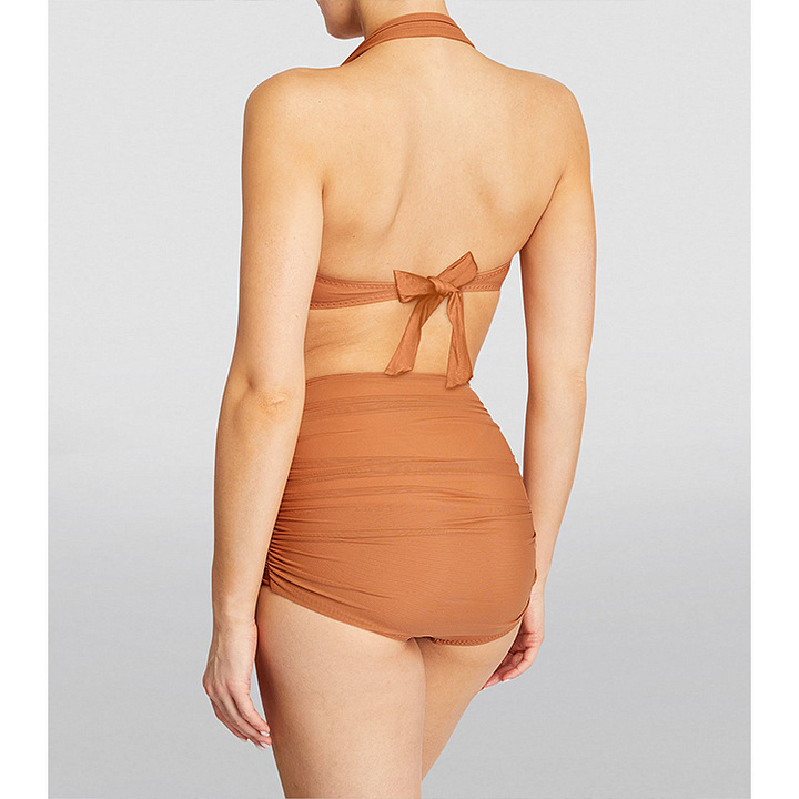 Naisten uudet bikinit halterneck mesh-splicing ranskalainen retro halkaistu uimapuku naisten rajat ylittävä hot style_voghion.com