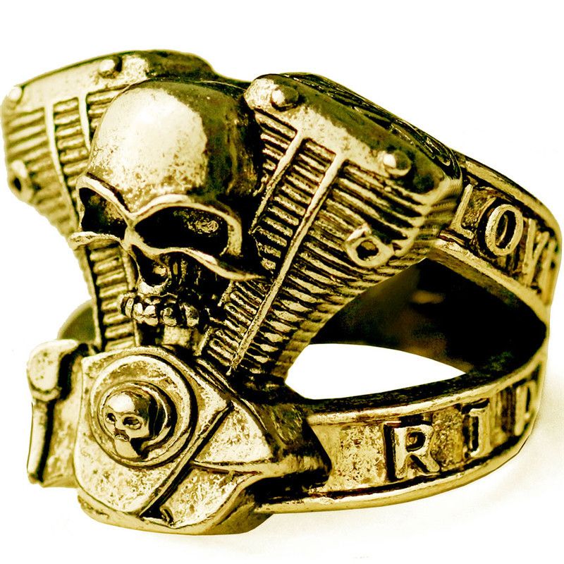 Anello da motociclista con teschio e motore punk di Ghost Rider_voghion.com
