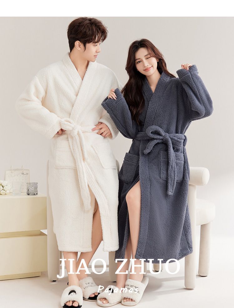 Camicia da notte estesa ispessita da donna, accappatoio termico in flanella, pigiama da uomo in pile corallo_voghion.com