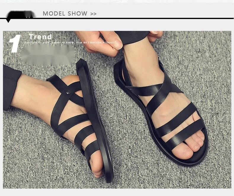 Nuovi sandali romani estivi Scarpe da spiaggia casual in pelle da uomo versatili Edizione coreana Fondo piatto alla moda britannico_voghion.com