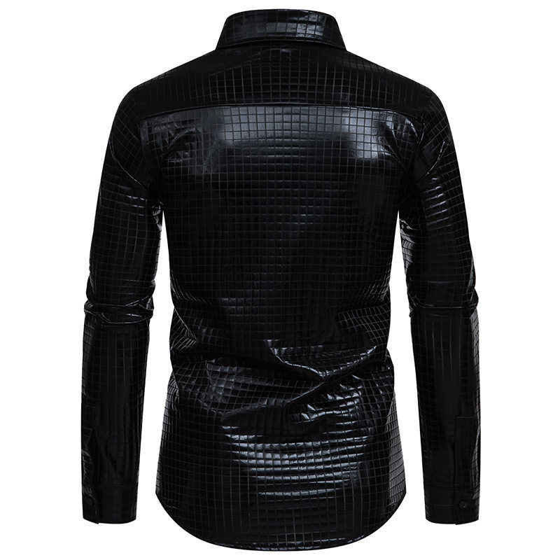 2024 Spring/Summer New Checkered Gold Stamped Print Stage Performance Dress European Size Men's Long Sleeved Shirt_voghion.com