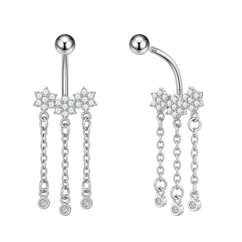 Piercing per ombelico da donna in acciaio inossidabile con zircone, catena a farfalla, occhio di cavallo, fiore a cinque foglie, fibbia per ombelico_voghion.com