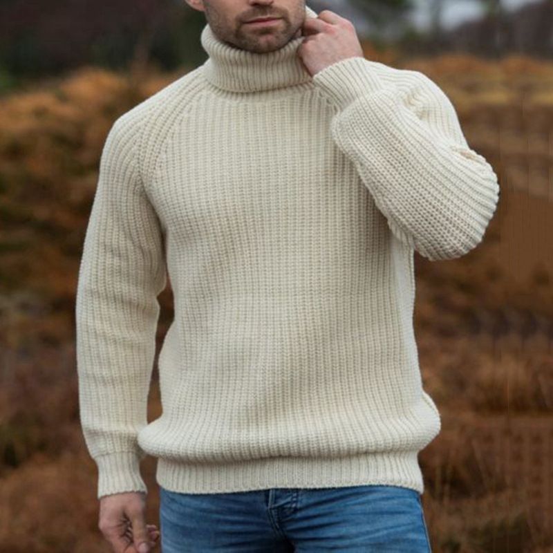 Pull à col haut en tricot ample à manches longues et aiguilles épaisses pour hommes, nouvelle tendance automne et hiver 0069_voghion.com