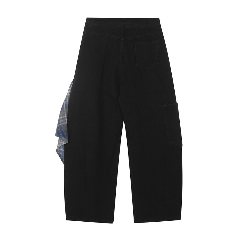 Men's Clothing Large Pockets, Retro Zipper Design, Square Towel Washed Jeans, Men's And Women's Straight Loose Casual Sickle Wide Leg_voghion.com