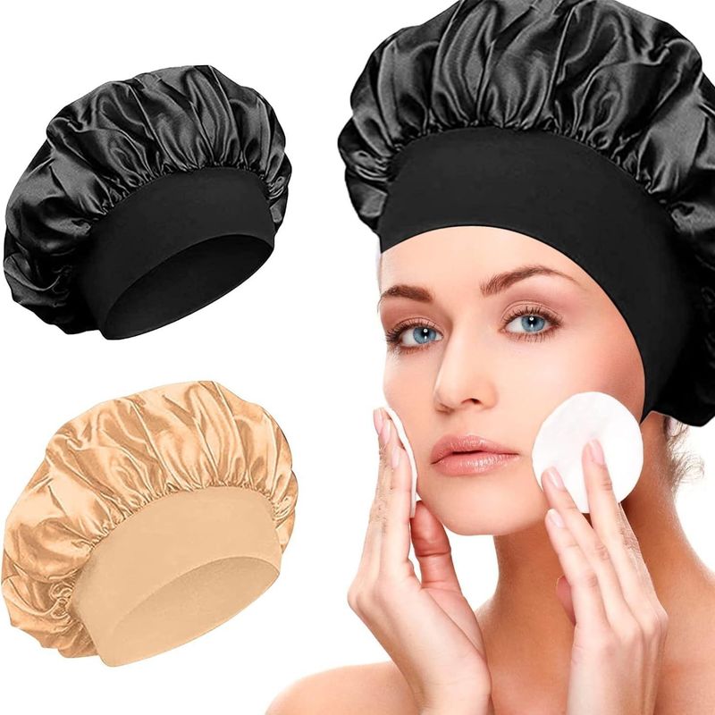 Wide brim high elastic beauty salon hair care hat female nursing satin sleeping cap chemotherapy cap shower cap_voghion.com