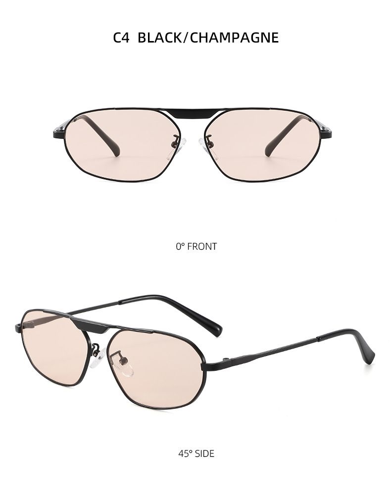 Metal Single Beam Large Frame Polygonal Sunglasses For Women Retro Simple European And American Ins Street Shooting Beach Sunshade Sunglasses Trend_voghion.com