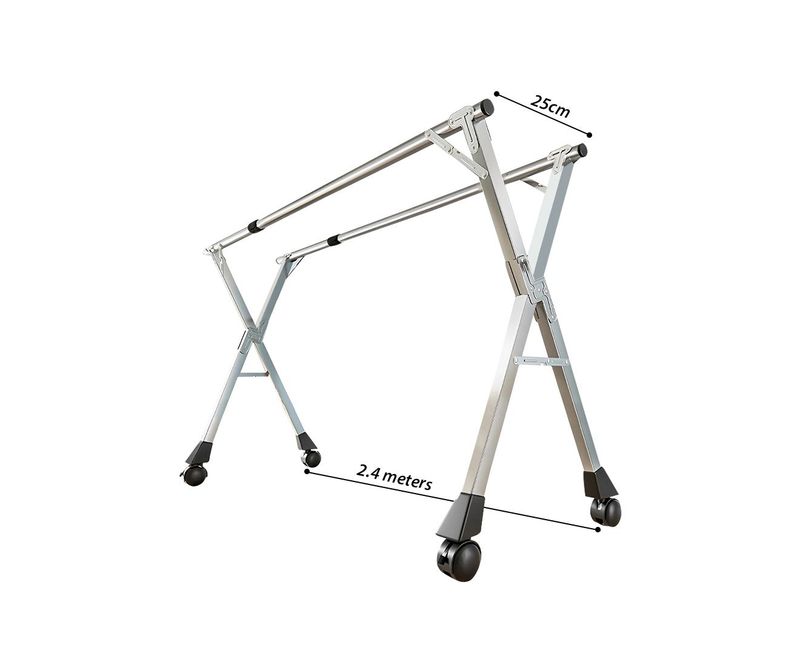 SOGA 2.4m Portable Standing Clothes Drying Rack Foldable Space-Saving Laundry Holder With Wheels_voghion.com