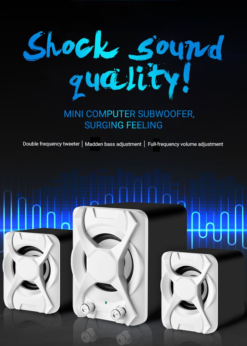 USB + AUX vadu datora zemfrekvences skaļruņu komplekts 5W + 3W * 2 basu pastiprināšanas stereo 2.1 datoram un tālrunim, skaļrunis_voghion.com