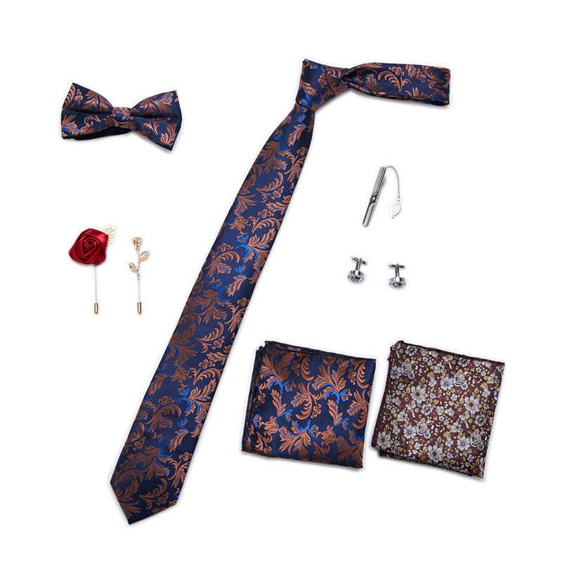 Men's Ties & Handkerchiefs fashionable business solid color flower tie square scarf 8-piece combination set_voghion.com