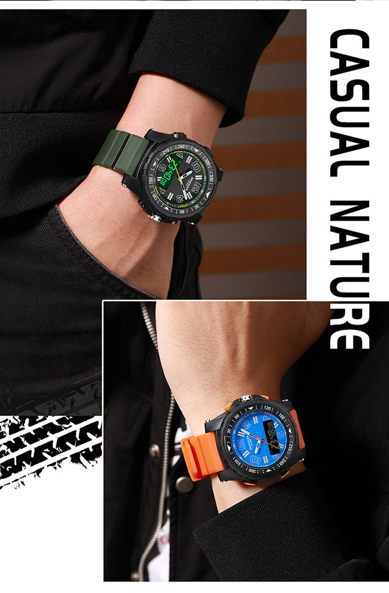 Elegante reloj digital de doble pantalla con luz nocturna y resistente al agua: reloj multifuncional para estudiantes, para hombres y mujeres. Reloj electrónico de doble pantalla._voghion.com