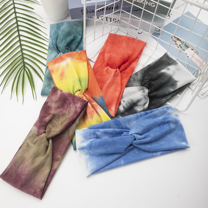 Moud Tie-Dye Sportband Yoga elastesche Band neie Stil geknüpft Kräiz breetbrëmmt Kappduch Kappschmuck_voghion.com