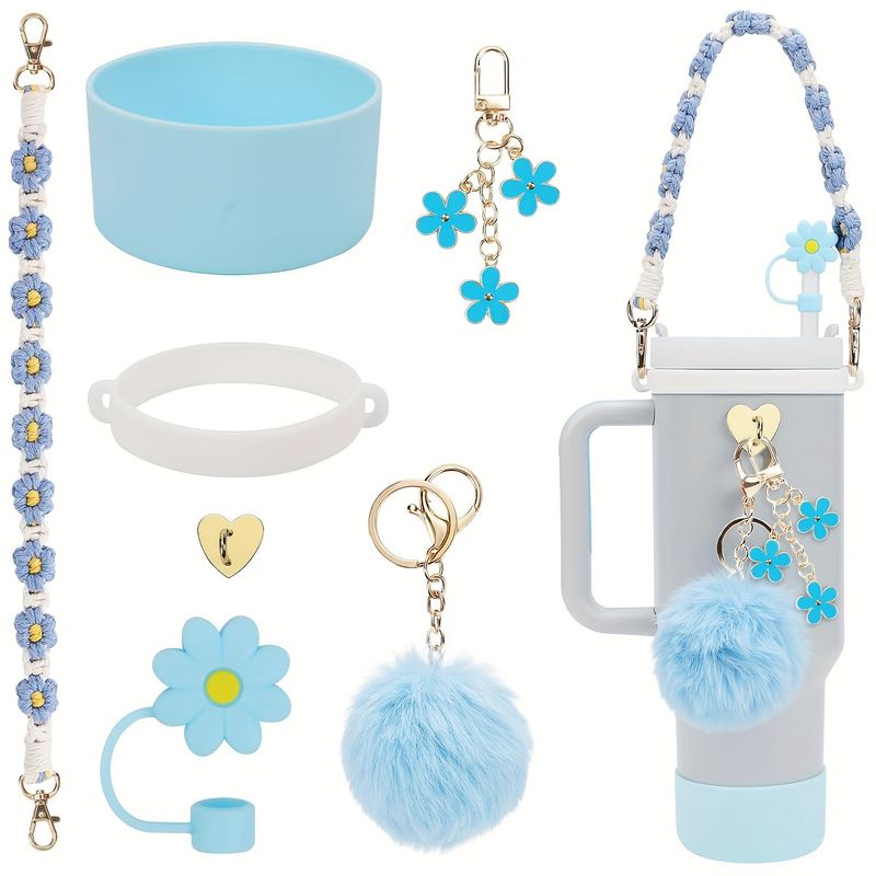 Convient pour les housses de tasse à eau isolées en silicone, les pendentifs en forme de boule de fleur et de corde à main_voghion.com