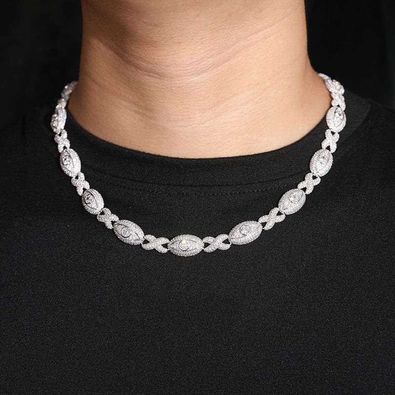 Collana Hip Hop con Zirconi, Gioielli da Uomo, Catena Cubana a Forma di 8, Occhi Infiniti da 11 mm, Accessori Moda_voghion.com