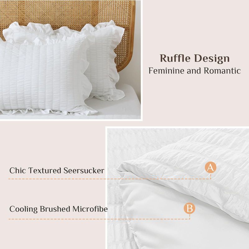 Steppdecken-Set, weiß, gerüscht, Seersucker, Fettsteppdecke, Chemiefaser-Steppdecke, dreiteiliges Set_voghion.com
