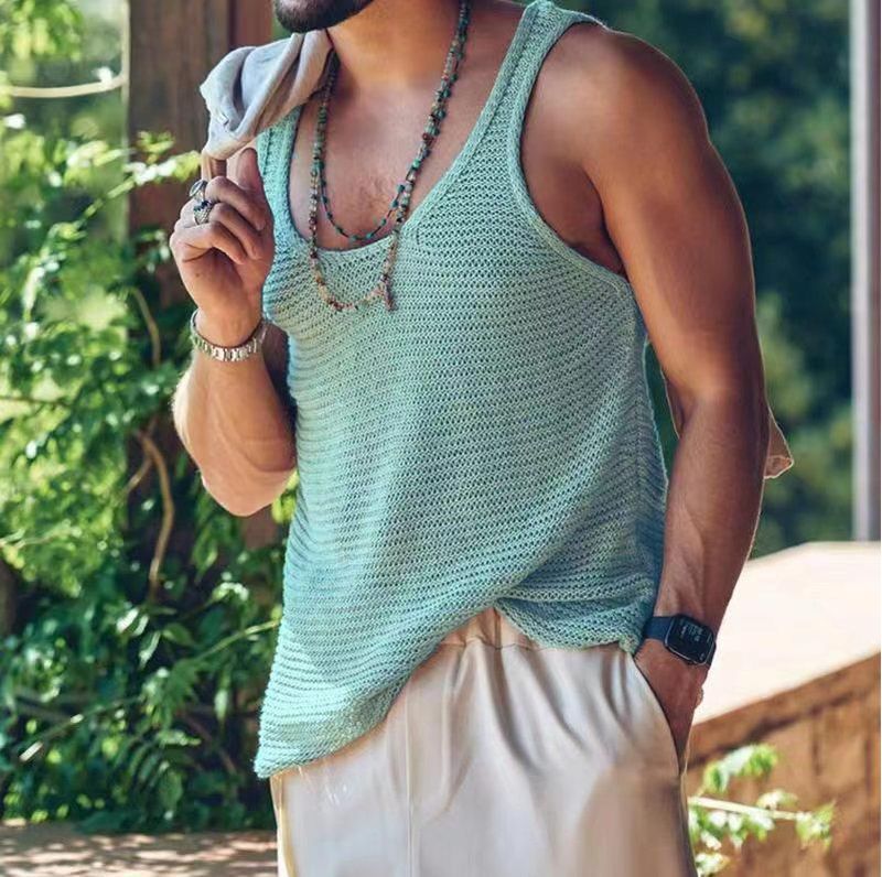 îmbrăcăminte bărbătească casual versatilă camisol vestă sport cu spate rasat casual bărbătesc vestă tricotată în culoare uni pentru bărbați_voghion.com
