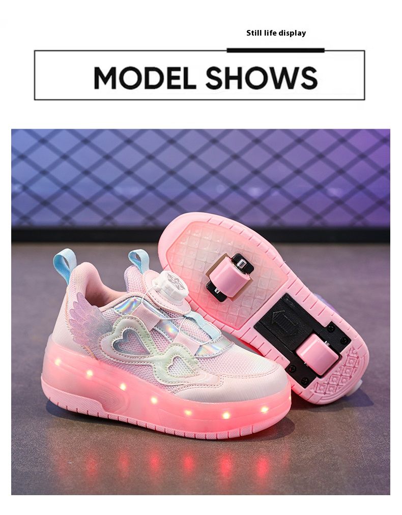 Girls' Princess Walk-on Shoes Two-wheeled Retractable Children's Flash Skates Outdoor Student Girls' Sports Roller Skates_voghion.com