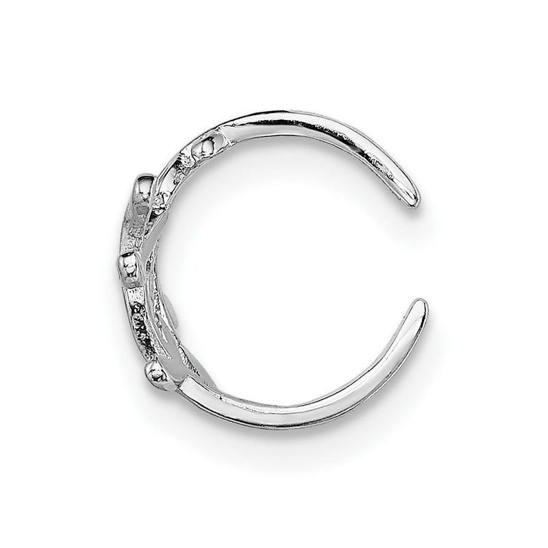 Sterling Silver Rhod-plated Polished & Textured Leaf Single Cuff Earring_voghion.com