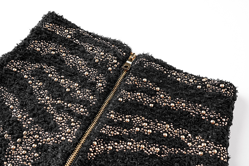 Ropa de mujer Otoño e invierno Moda de lana Chaqueta tipo cárdigan de diamantes calientes Abrigo Chaleco sin mangas Temperamento Falda de cadera Traje_voghion.com