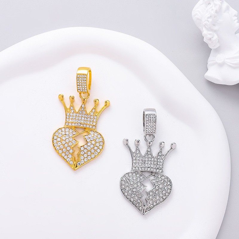 HIPHOP Split Love Necklace Crown Shattered Heart Pendant_voghion.com