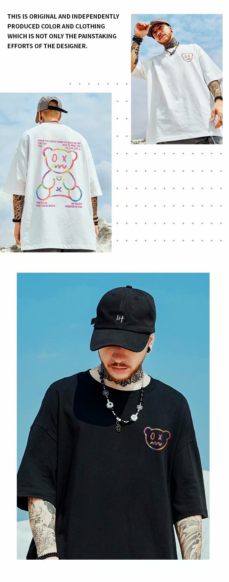 Camiseta curta solta masculina de marca grande, 300 kg, panda, tamanho grande, estilo chinês, moda de meia manga_voghion.com