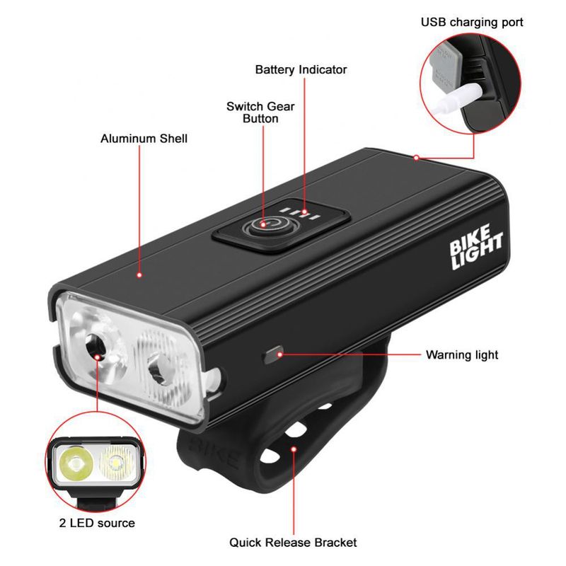 Dual T6 Starkes Licht Große Reichweite Mit Elektrischer Anzeige Outdoor-Reitlicht Große Kapazität Fahrrad USB-Ladescheinwerfer_voghion.com