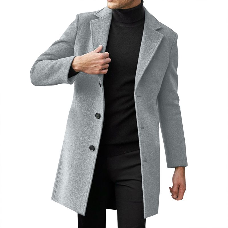 Abbigliamento maschile Cappotto lungo in lana da uomo in stile classico britannico - Trench invernale con tasche multiple (nero, cachi, marrone, grigio chiaro, rosso)_voghion.com