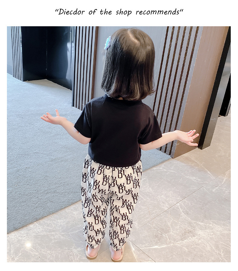 Set de două piese pentru băieți și fete, vară nouă, pantaloni casual, lejer, cu imprimeu, tricou, mărime mică și medie, la modă, pentru copii mari_voghion.com