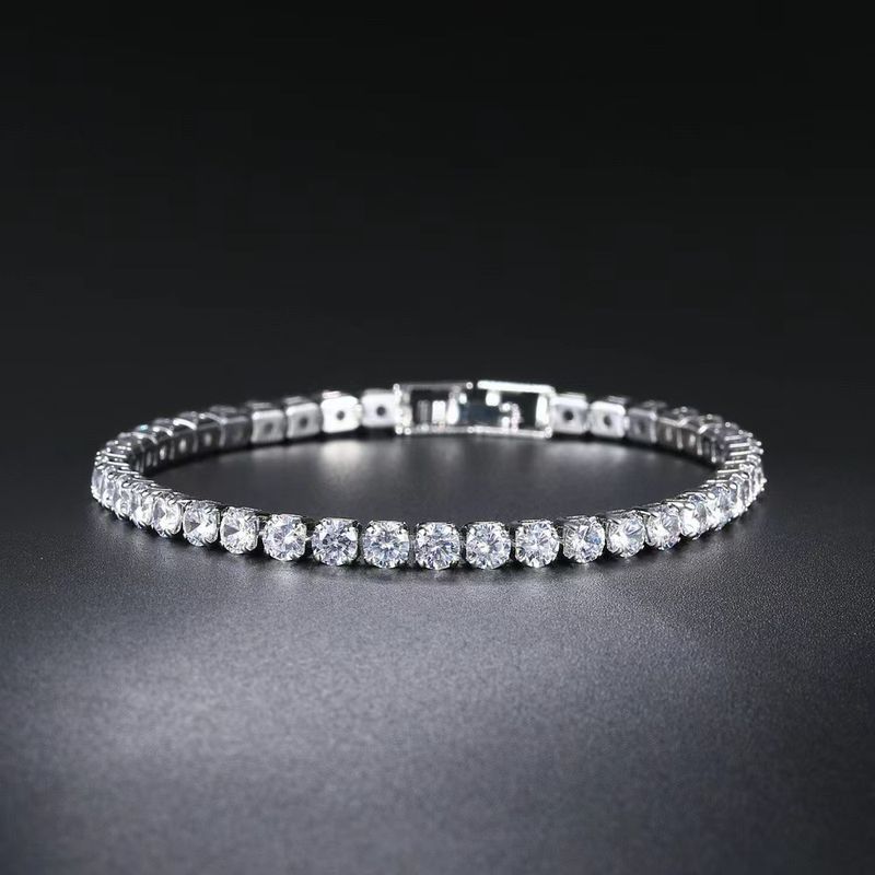 Trendy Round Zircon Bracelet Single Row Full Diamond Tennis Chain Hip Hop Jewelry_voghion.com