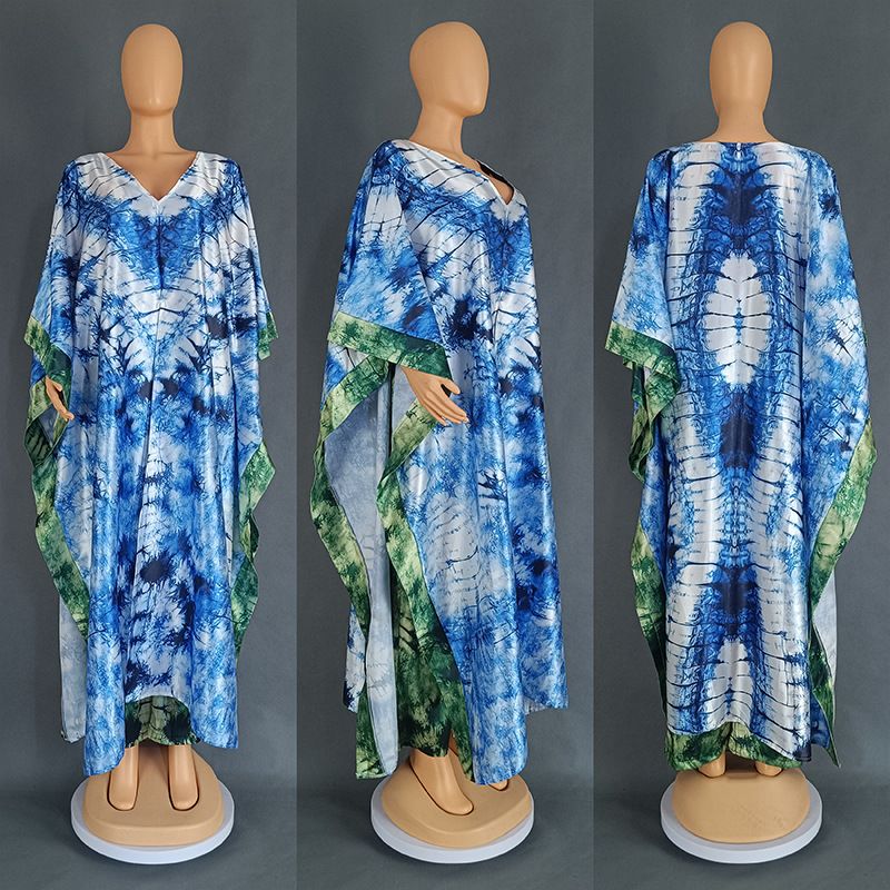 Women's Clothing Digital Printing Simulation Silk Satin Loose Trousers Robe Two Piece Suit_voghion.com