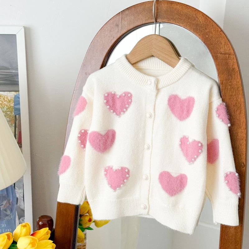 Creme Pullover Gestrickte Pullover 2025 Neue Stil Weibliche Schatz Perle Herz Strickjacke Tutu Rock Schatz Prinzessin Mode_voghion.com