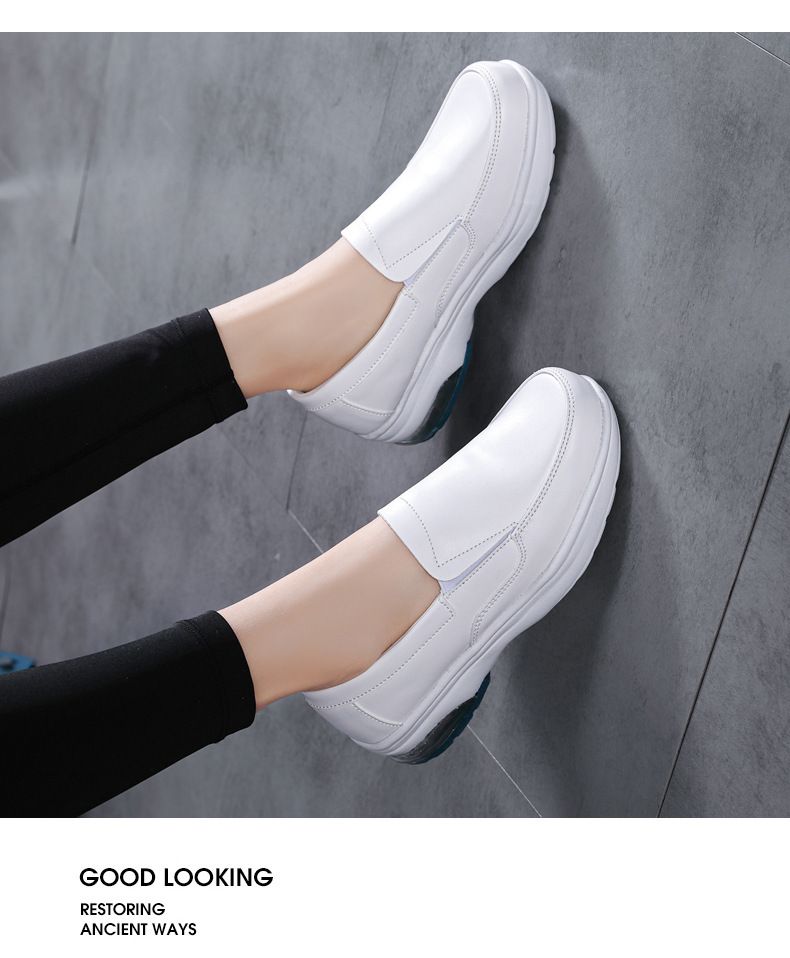 New Solid Color Round Head Low Top Leisure Small White Shoes Nurse Shoes Cushioned Leisure Loafers_voghion.com