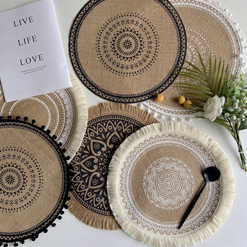 Ins Style Simple Tableware Home Round Woven Restaurant Jute Decorative Mat Photography Prop Coaster_voghion.com