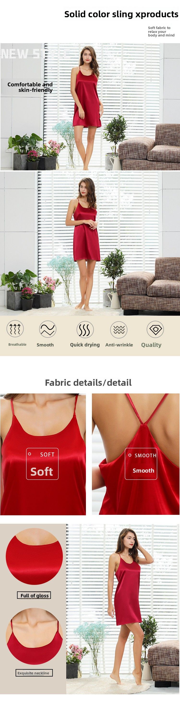 Summer Sexy Silk Camisole Solid Color Pajamas Thin Long Slim Fit Plus Size Loungewear Cool_voghion.com