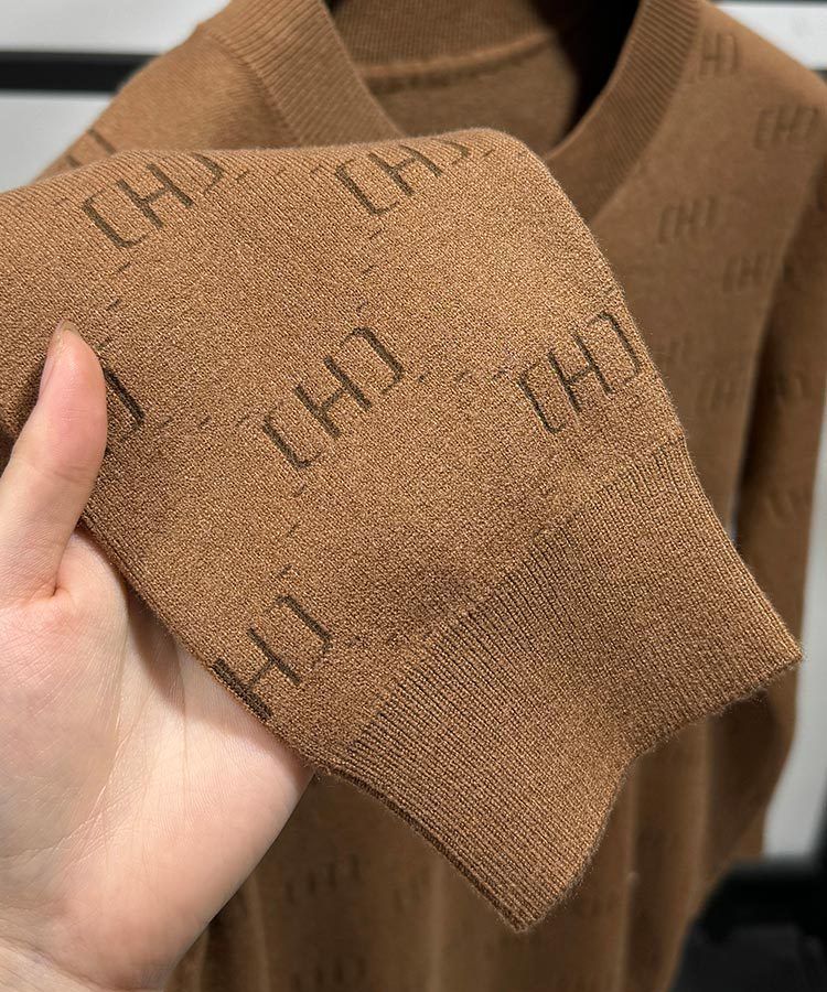 Suéter masculino de malha jacquard – pulôver canelado estiloso com gola redonda, top casual slim fit para outono e inverno_voghion.com